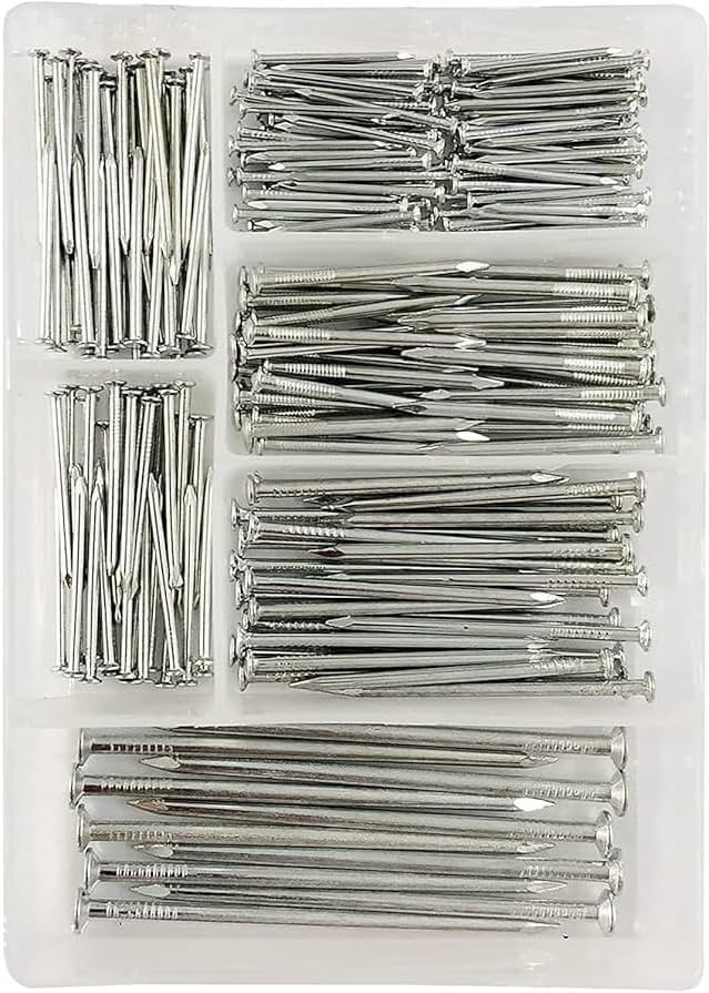 260-Piece Steel Nail Set with Organizer Box ā Heavy-Duty Assorted Panel Pins for Picture Hanging, Wood, Wall & DIY Repairs ā by Elite Majestic Tools