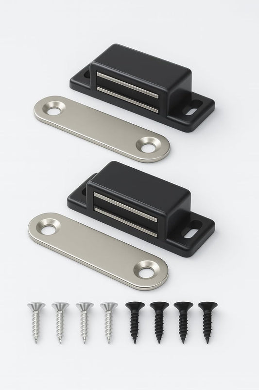 Elite Majestic Premium Magnetic Door Catch 2‑Pack – Professional‑Grade Stainless Steel & ABS Cabinet Latches – Heavy‑Duty Hold – Ultra‑Slim Matte Black Design