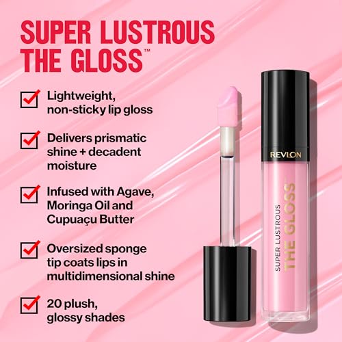 Revlon Super Lustrous Lip Gloss, High Impact Lipcolor with Moisturizing Creamy Formula, Infused with Agave, Moringa Oil, & Cupuacu Butter, Super Natural (215)