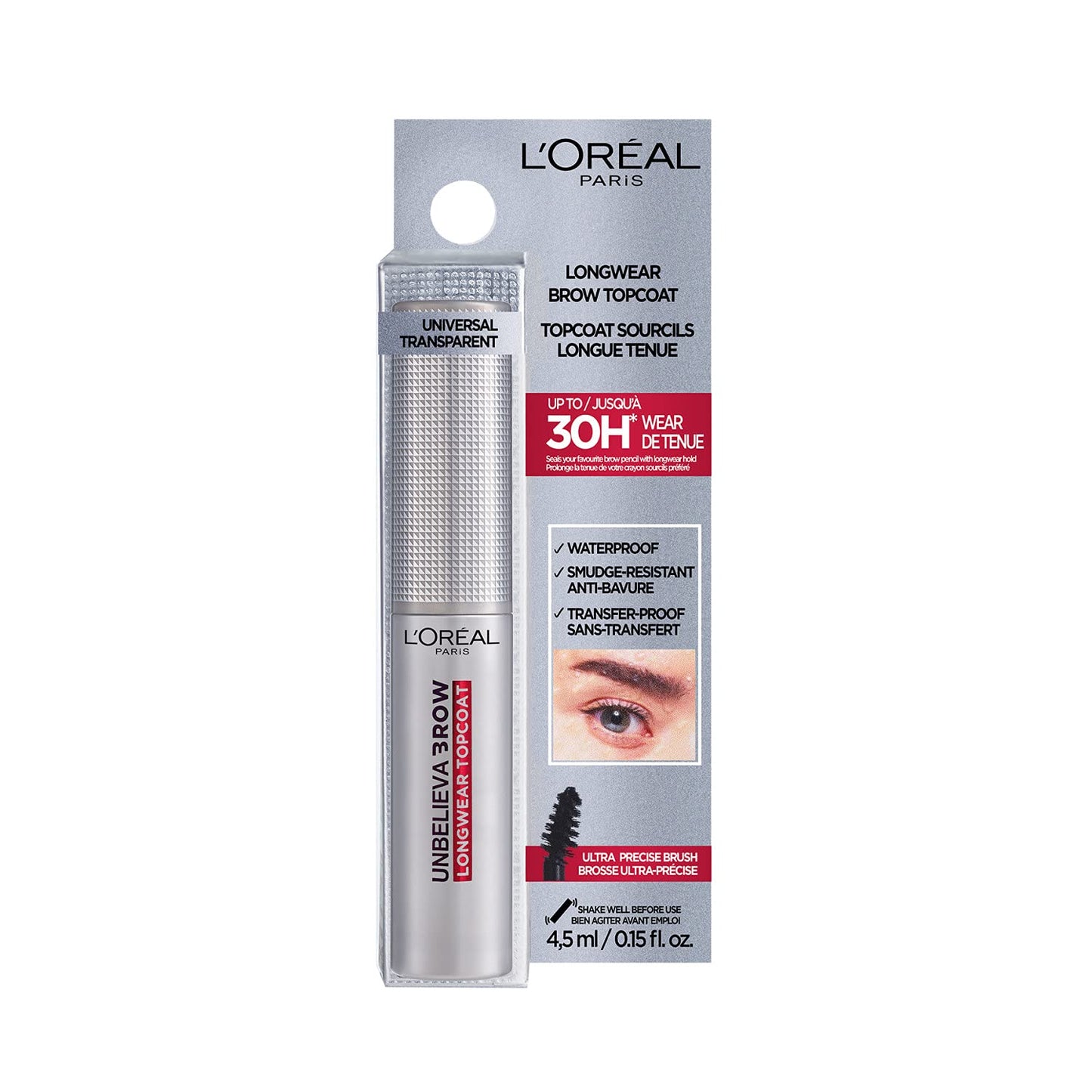 L'Oreal Paris Unbelieva'Brow Longwear Topcoat Fixes and Defines Eyebrows Can be Used with Any Product Up to 30 Hours Hold, Clear