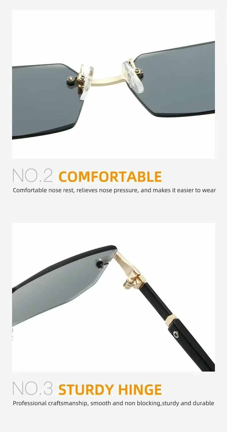 Luxury Rimless Square Frame Sunglasses – Classic High-Definition Eye Protection with Blue Light Blocking