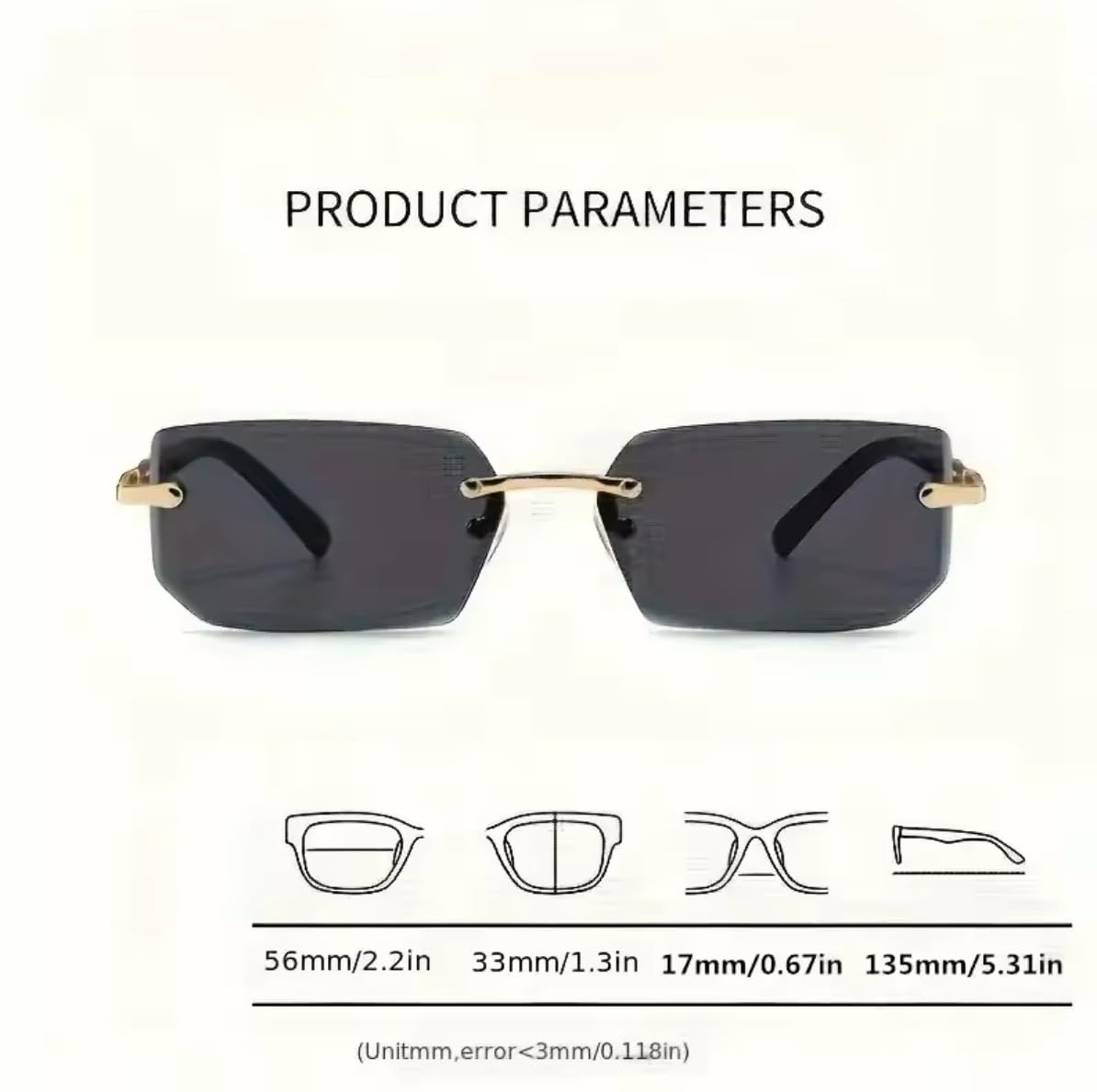 Luxury Rimless Square Frame Sunglasses – Classic High-Definition Eye Protection with Blue Light Blocking