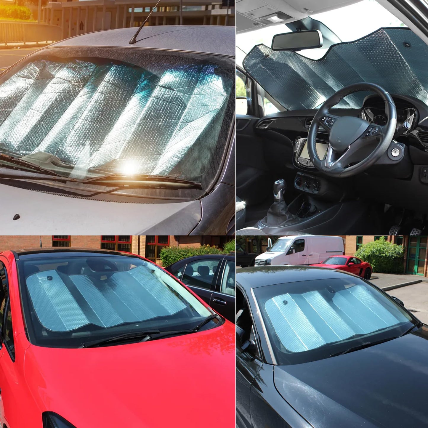 Goodyear Folding Windshield Sun Shade 130 * 60cm – Durable UV & Heat Blocker with Secure Suction Cups | Protects Interior from Sun & Dust | Compact & Easy to Store