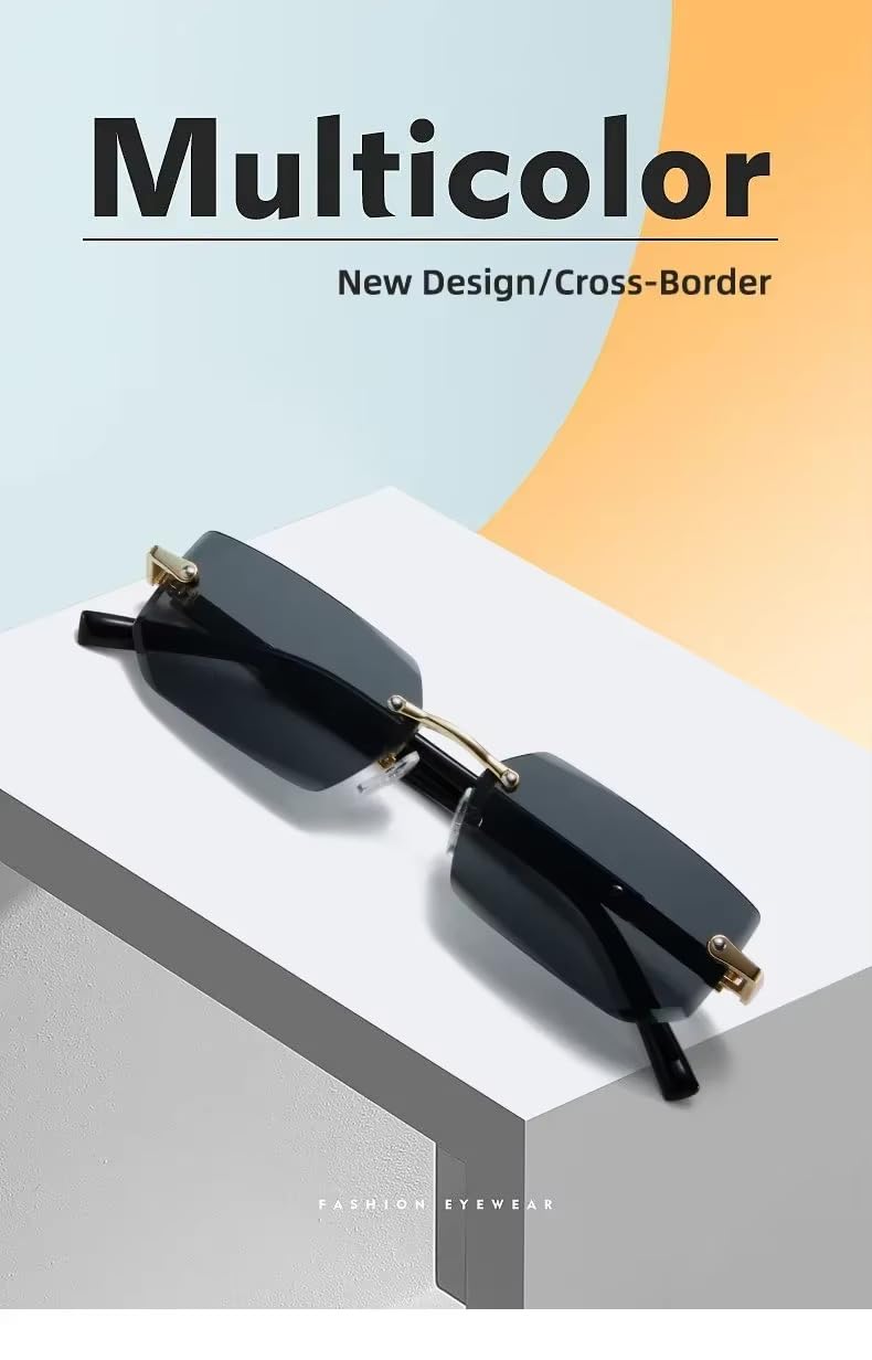 Luxury Rimless Square Frame Sunglasses – Classic High-Definition Eye Protection with Blue Light Blocking
